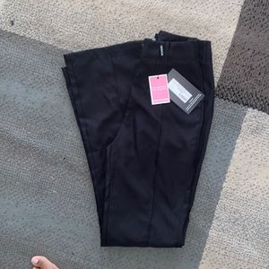 petite black high waisted straight leg trousers